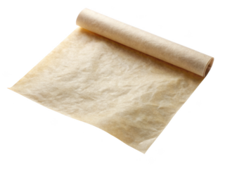 Roll Of Parchment Paper. A clean, unrolled sheet of parchment paper, ideal for baking and cooking purposes. Isolated on transparent background, png.