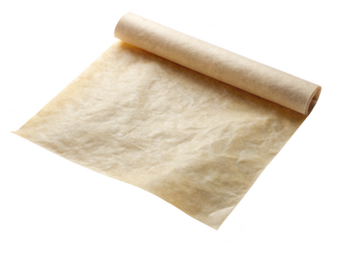 Roll Of Parchment Paper. A clean, unrolled sheet of parchment paper, ideal for baking and cooking purposes. Isolated on transparent background, png.