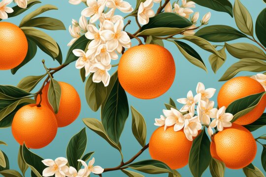Orange Blossoms and Fruit on a Branch