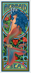 Plus size Mermaid with Trident in art nouveau style card,vector illustration