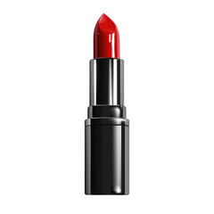 High-quality red lipstick in sleek black tube. Perfect for beauty and cosmetic purposes. Isolated on white background.
