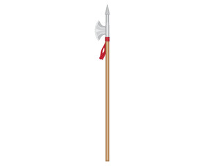 vector design of a tool for fighting in ancient times called a spear which was combined and combined with an ax whose handle was made of wood and the spear head and ax were made of iron and tied with 