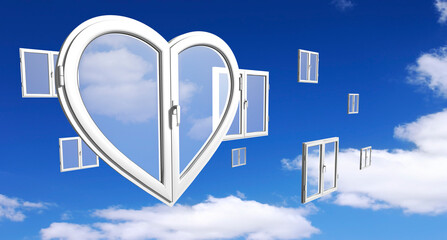 Heart-Shaped PVC Window over Blue Sky