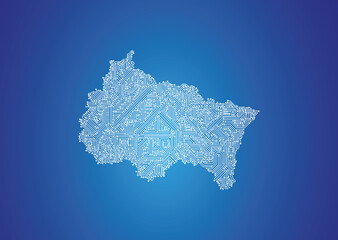 IT-Umriss der französischen Region Grand Est auf blauem Hintergrund