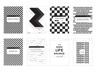 Set of posters with motivational phrases in vintage youth retrowave style. Retro Y2K. 