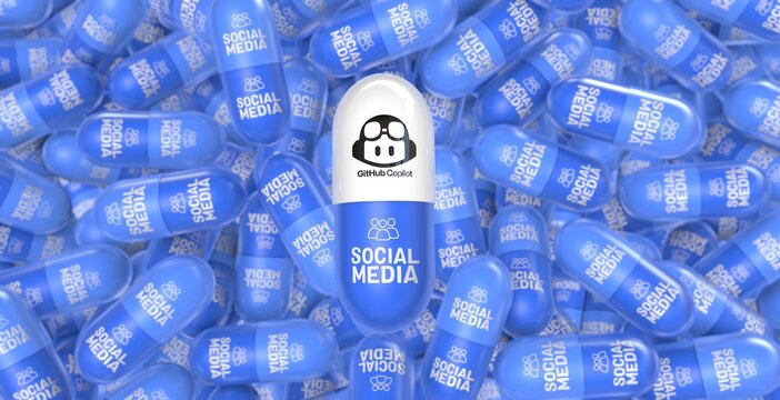 GitHub Copilot, 3D Pill Visual Design Concept - GitHub Copilot Social Media Background.