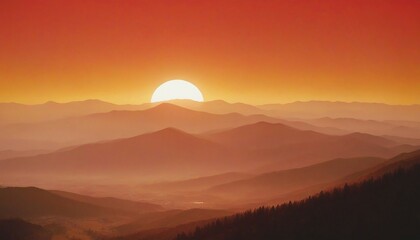 Obraz premium mountain layers and sunrise view in cold and foggy weather. 