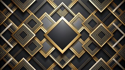 Abstract Geometric Pattern with Gold and Black Squares