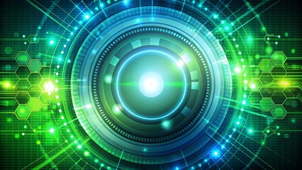 Obraz premium Abstract Green Tech Futuristic Background with Glowing Lines and Circles