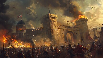 Experience grandeur of French Revolution with a scene of the storming of the Bastille passionate citizens and revolutionary symbols ideal for history buffs and those interested in political upheaval