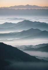 Fototapeta premium mountain layers and sunrise view in cold and foggy weather. 
