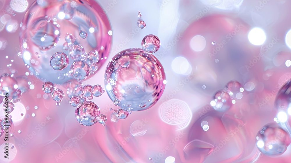 Fototapete a close-up photograph of pink and white bubbles floating in a liquid. the bubbles are out of focus i