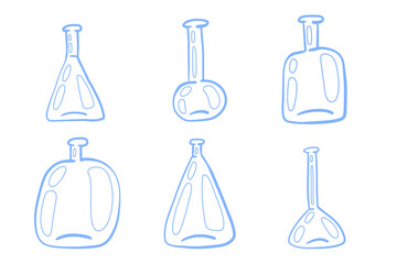 Set of bottles in different shapes. Vector hand drawn illustration isolated on white.