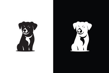 Black silhouette of a dog collection, Set of dog silhouette vector. black white background