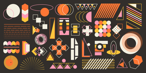 Set of original modern graphic geometric elements, contemporary abstract shapes, retro collection of trendy minimalist prints