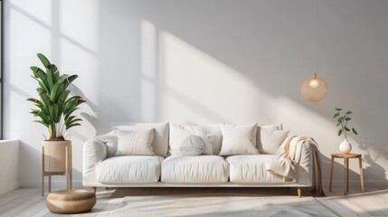 Cozy modern living room interior have sofa and decor accessories with white color wall.