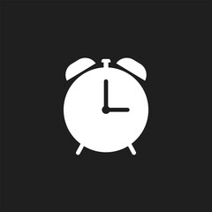 Simple alarm clock icon on black background.