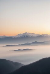 Fototapeta premium mountain layers and sunrise view in cold and foggy weather. 