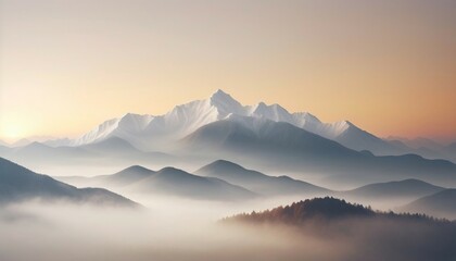 mountain layers and sunrise view in cold and foggy weather.
