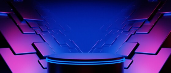 3d illustration rendering of gamer technology futuristic cyberpunk sci-fi display podium, gaming scifi stage pedestal abstract  background © issaronow