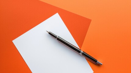 A white paper and pen near orange paper
