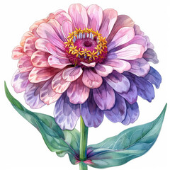 A watercolor painting of a pink flower with a green stem. The flower is the main focus of the painting, and it is a daisy. The painting has a soft, delicate feel to it, and the colors are vibrant