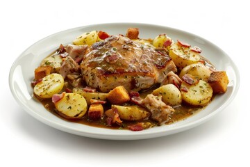 Fototapeta premium Mouthwatering Charbonne Dish with Tender Pork Shoulder and Crispy Bacon Pieces