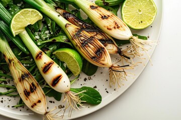 Smoky Grilled Green Onions on a Bed of Fresh Greens