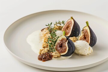 Gourmet Whole Roasted Figs with Goats' Cheese Ice Cream and Spicy Fig Sauce