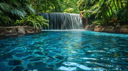 A crystal-clear pool with a waterfall feature