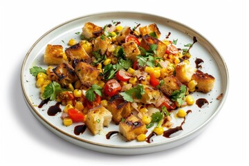 Fototapeta premium Fresh and Savory Charred Corn Panzanella Salad with Serrano Chile