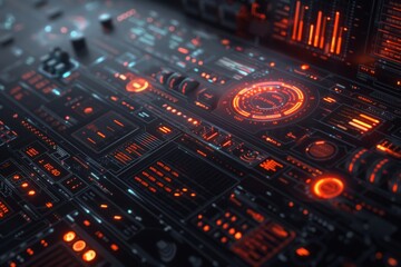 Obraz premium Futuristic Interface with Red Glowing Lights