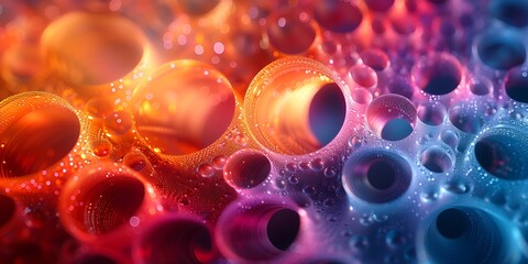 Abstract design of interconnected circles with vibrant colors and gradients.