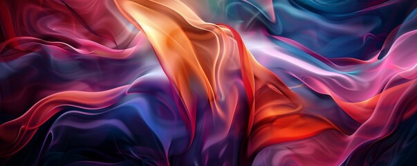 Obraz premium Abstract flowing colorful fabric or silk texture with vibrant gradient colors, wavy and dynamic patterns. Modern art and design concept