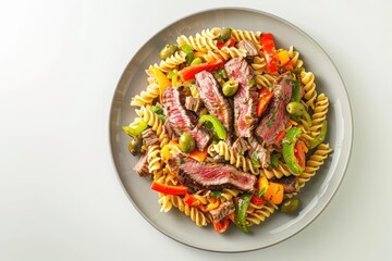 Flavorful Charred Steak Fusilli Salad with Tangy Tarragon Vinegar and Olives