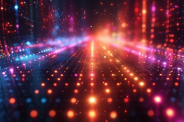 Obraz premium Futuristic dot interface with glowing dots and lines in neon colors