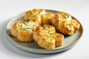 Fototapeta premium Cheddar Chive Four-Leaf Clover Scones Infused with Aromatic Herbs and Dairy