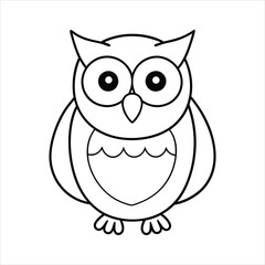 Cute little owl cartoon sitting line art vector