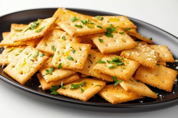 Satisfying Cheddar-Parmesan Crackers with Herb Garnish