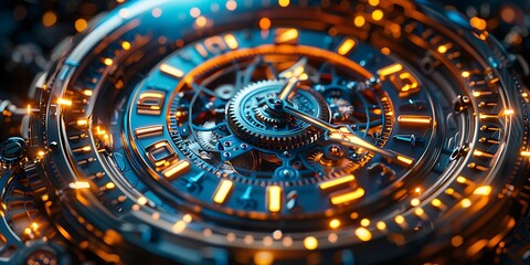 Intricate Timepiece: A Vibrant Display of Gears and Mechanisms