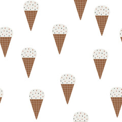 Seamless pattern with cartoon ice-cream. Summer print. Vector hand drawn illustration.