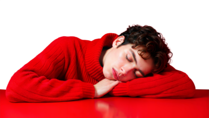 A person feeling tired and sleepy suggesting exhaustion on a transparent background