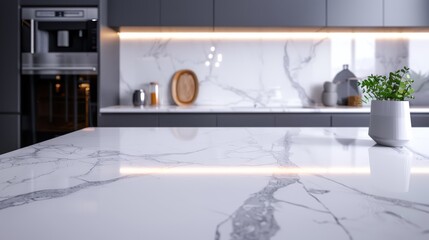 A luxurious white marble countertop with subtle grey veining
