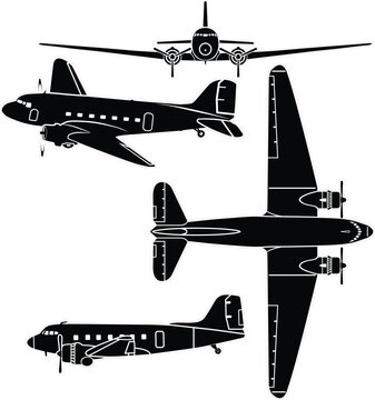 Vintage propeller airplane vector set  outline