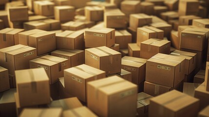Fototapeta premium Stacks of cardboard boxes in a warehouse.