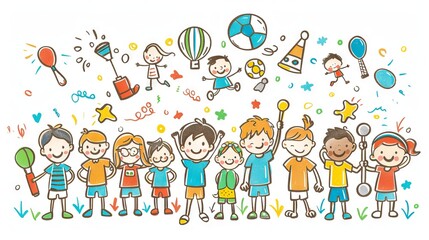 The image shows a group of children playing and having fun together