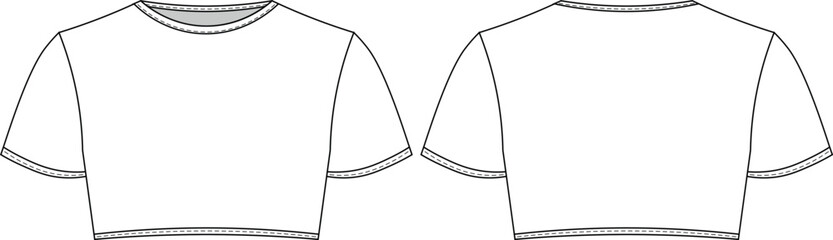 crew neck round neck short sleeve cropped crop  blouse top t-shirt tee template technical drawing flat sketch cad mockup fashion woman design style model
