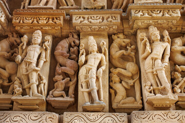 Exterior of the Parshwanath temple with Kamasutra carvings, Khajuraho, Madhya Pradesh, India, Asia