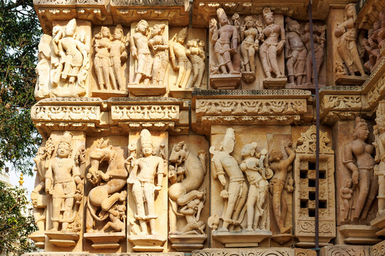 Exterior of the Parshwanath temple with Kamasutra carvings, Khajuraho, Madhya Pradesh, India, Asia