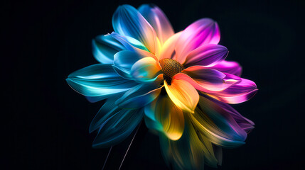 Obraz premium Hologram of a flower, changing petal colors, dark background